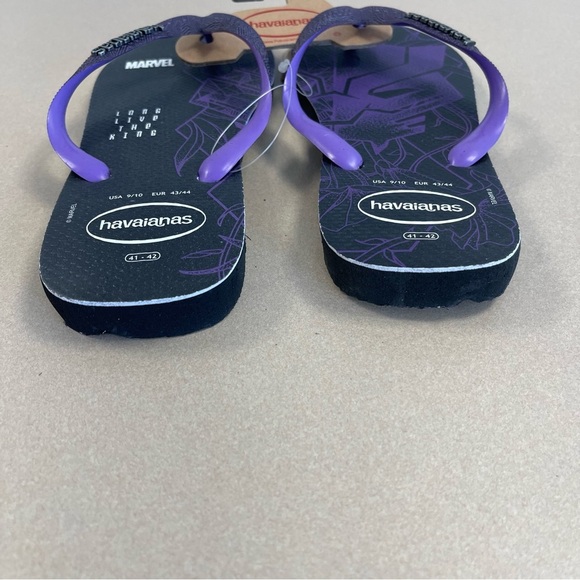Havaianas Mens Top Marvel Black Panther Flip Flop Sandal, Black/Purple - NWT - Picture 2 of 4